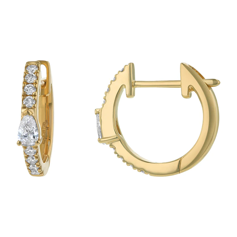 Huggies with Round and Pear Diamonds - 14K Gold | VS Clarity Lab Grown Diamonds - Image 4