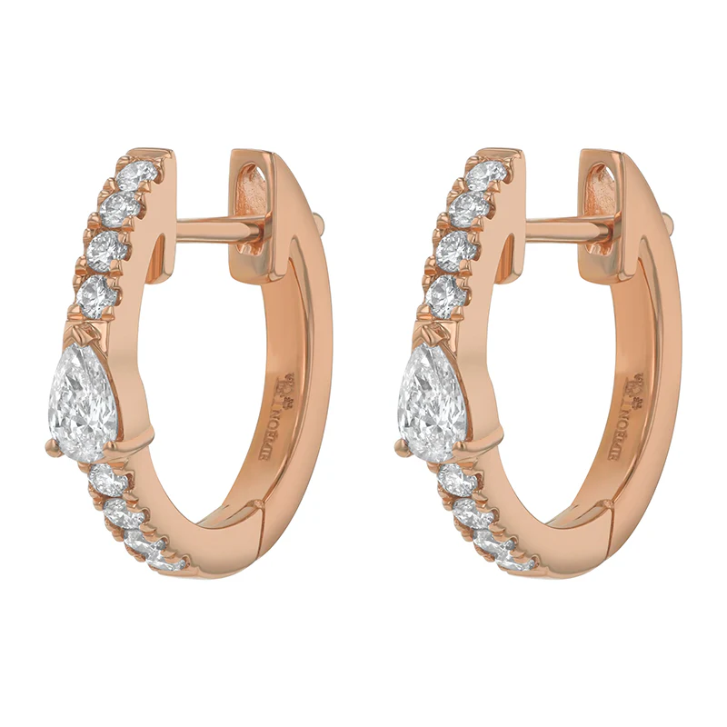 Huggies with Round and Pear Diamonds - 14K Gold | VS Clarity Lab Grown Diamonds - Image 5