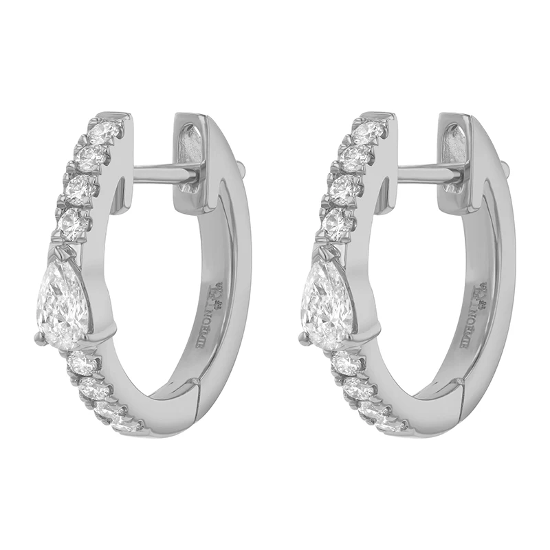 Huggies with Round and Pear Diamonds - 14K Gold | VS Clarity Lab Grown Diamonds - Image 6