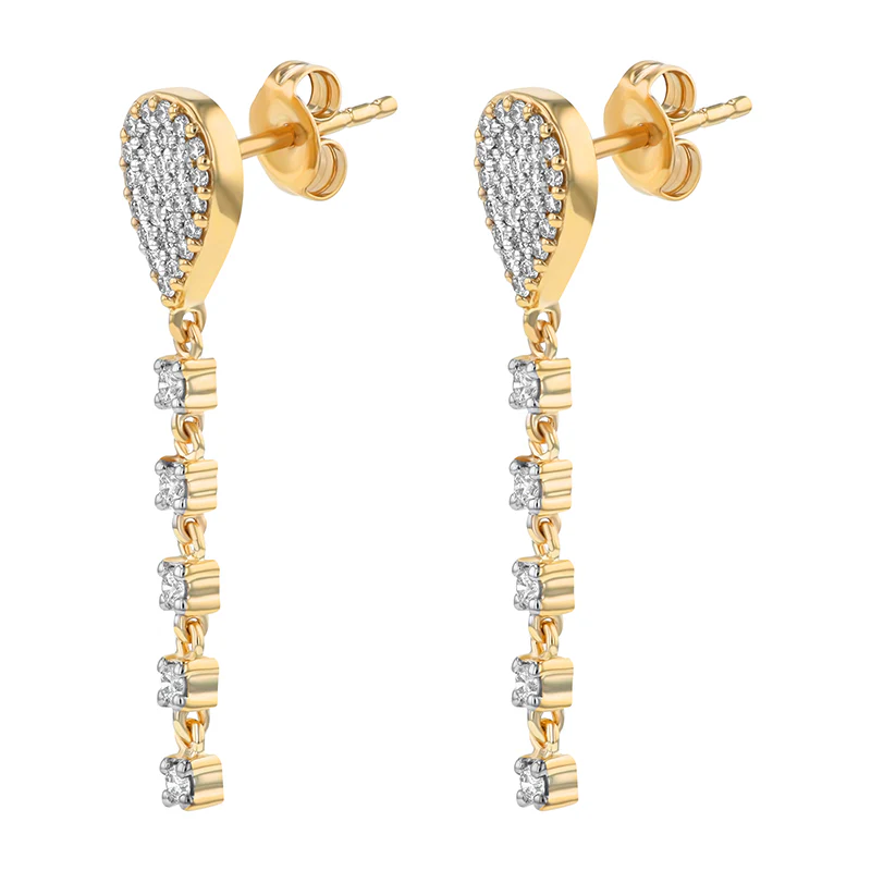 Teardrop Dangle Diamond Earrings - 18K Gold | VS Clarity Natural Diamonds - Image 6