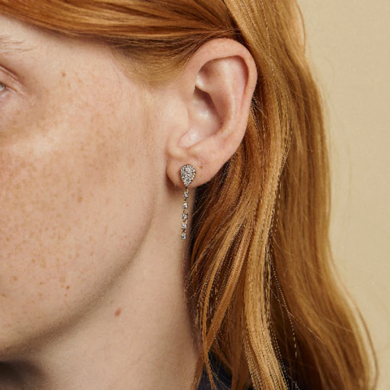Teardrop Dangle Diamond Earrings - 18K Gold | VS Clarity Natural Diamonds - Image 3
