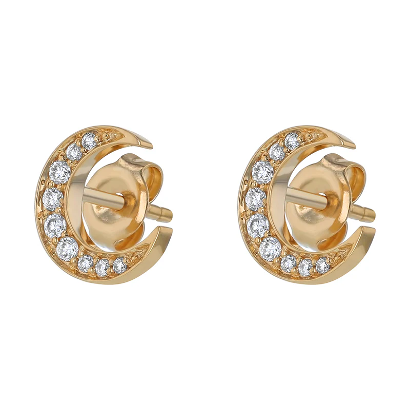 Crescent Moon Studs - 14K Gold | VS Clarity Lab Grown Diamonds