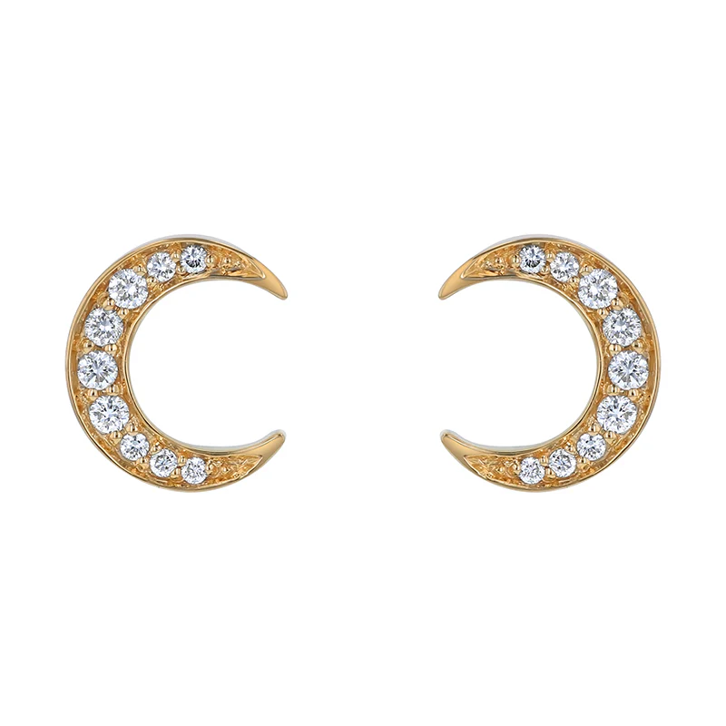 Crescent Moon Studs - 14K Gold | VS Clarity Lab Grown Diamonds - Image 2