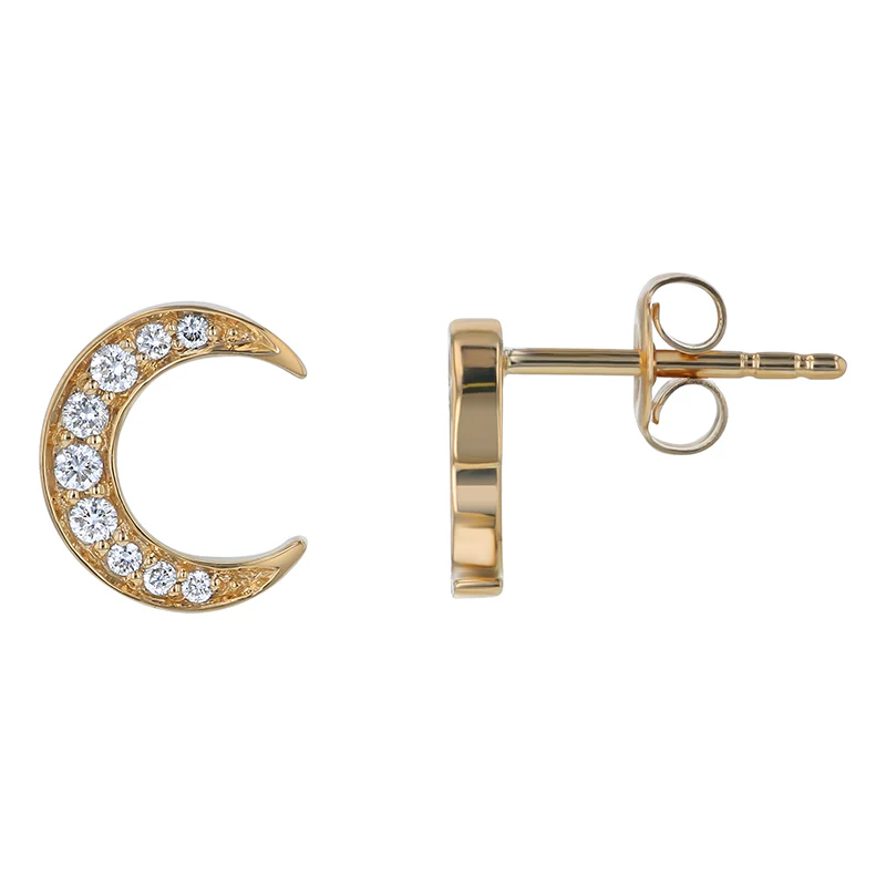Crescent Moon Studs - 14K Gold | VS Clarity Lab Grown Diamonds - Image 3