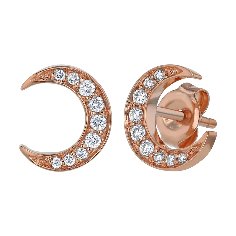 Crescent Moon Studs - 14K Gold | VS Clarity Lab Grown Diamonds - Image 4