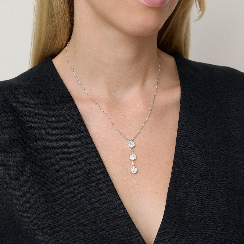 Flower Drop Diamonds Pendant - 18K Gold | VS Clarity - Image 2