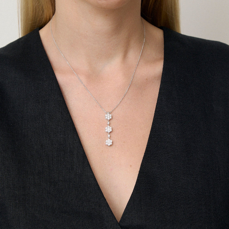 Flower Drop Diamonds Pendant - 18K Gold | VS Clarity - Image 4