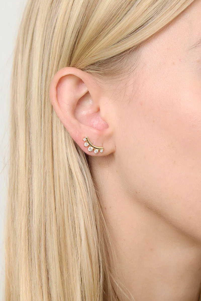 Diamond Curved Helix Climber Earrings - 18K Gold | VS Clarity Natural Diamonds - Image 4