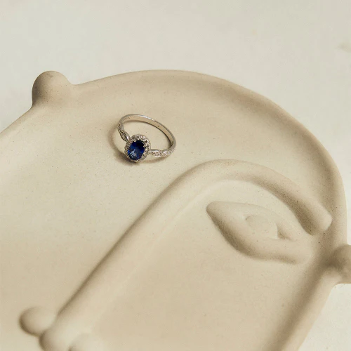 Oval Sapphire and Diamonds Halo Ring - 14K Gold | VS Clarity Lab Grown Diamonds - Image 4