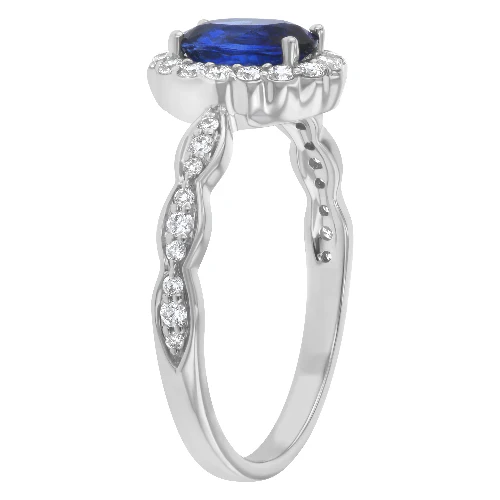Oval Sapphire and Diamonds Halo Ring - 14K Gold | VS Clarity Lab Grown Diamonds - Image 5