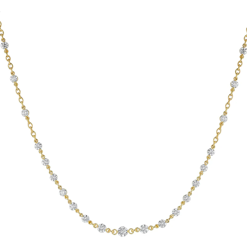 Diamond Station Tennis Necklace - 18K Gold | VS Clarity Natural Diamonds