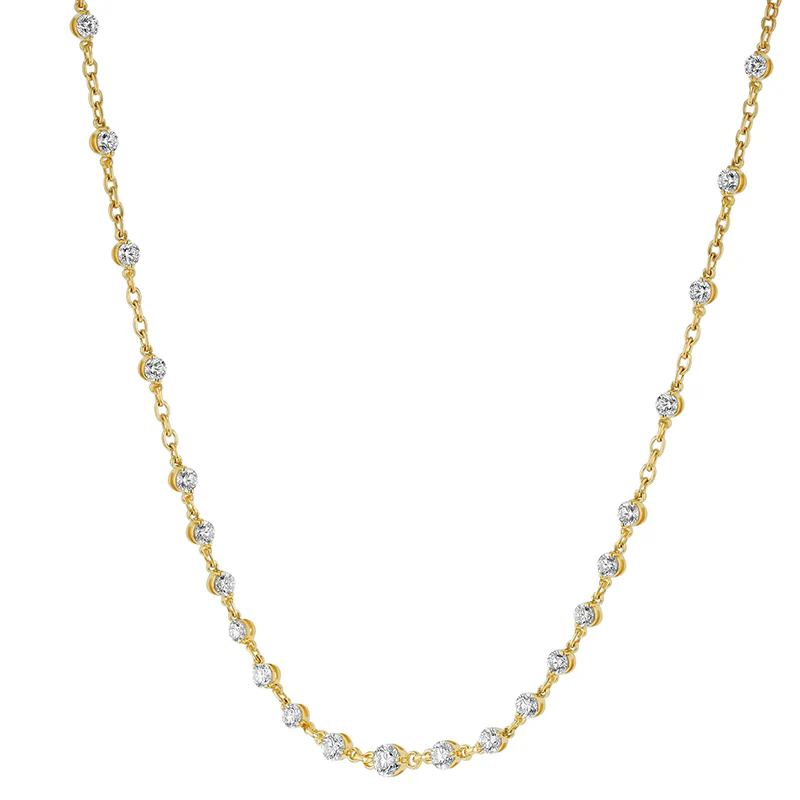 Diamond Station Tennis Necklace - 18K Gold | VS Clarity Natural Diamonds - Image 2