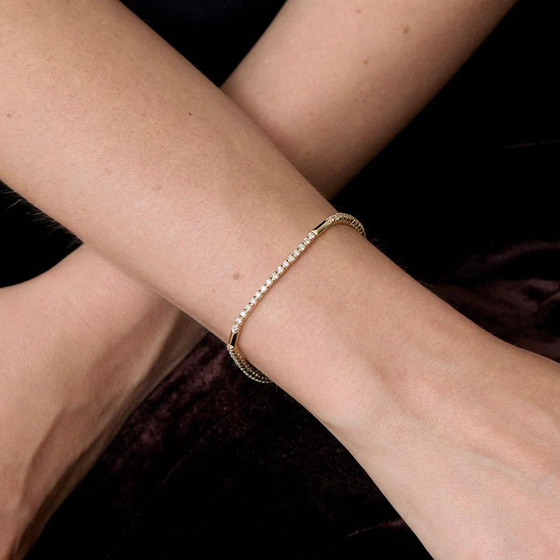 Diamond Tennis Bracelet with Gold Bar Links - 14K Gold | VS Clarity Lab Grown Diamonds - Image 3