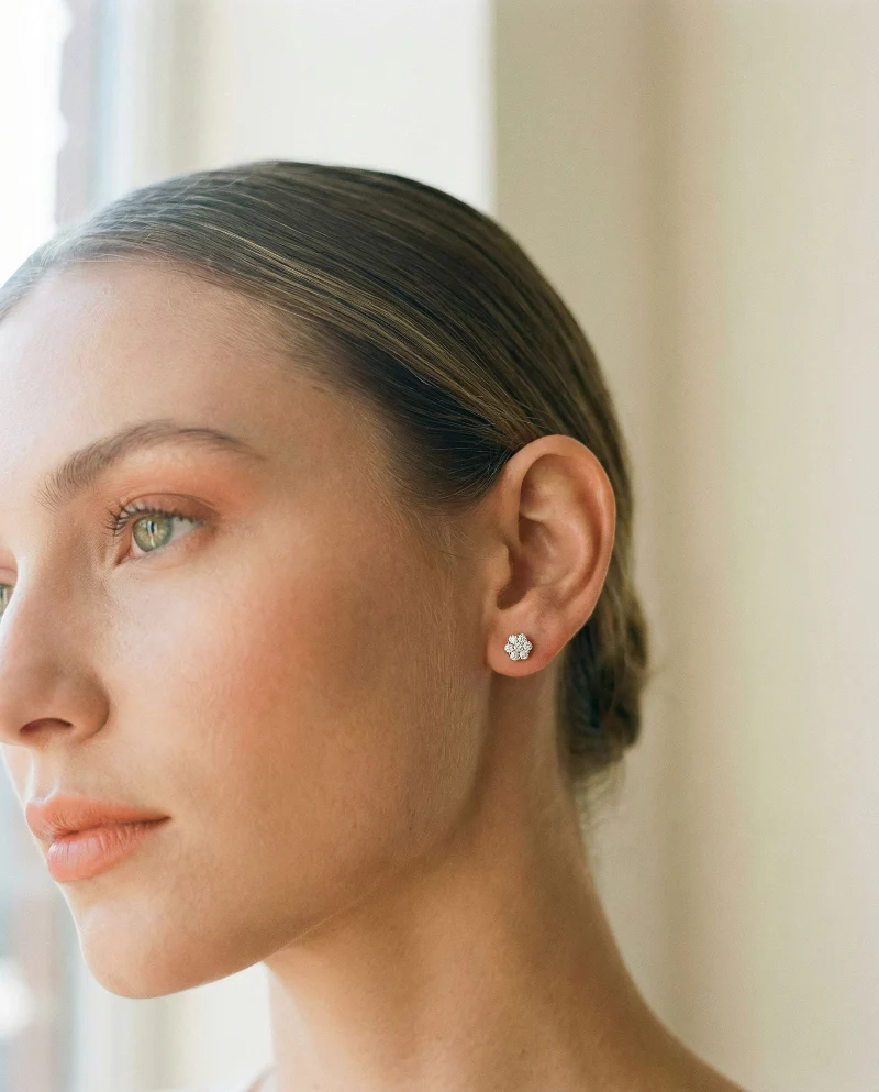 Flower Stud Earrings with 1.0 Carats - 14K Gold | VS Clarity Lab Grown Diamonds