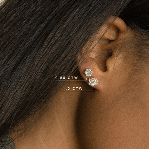 Flower Diamond Stud Earrings with 1.0 Carats - 18K Gold | VS Clarity Natural Diamonds - Image 7