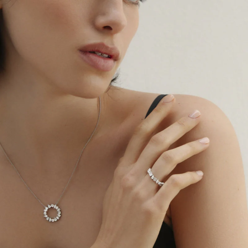 Half Eternity Multi Shape Diamond Ring - 18K Gold | VS Clarity Natural Diamonds - Image 4