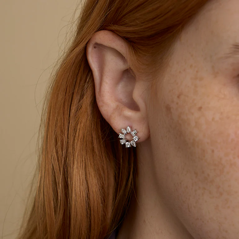 Multi Shape Diamond Circle Earrings - 14K Gold | VS Clarity Lab Grown Diamonds - Image 6