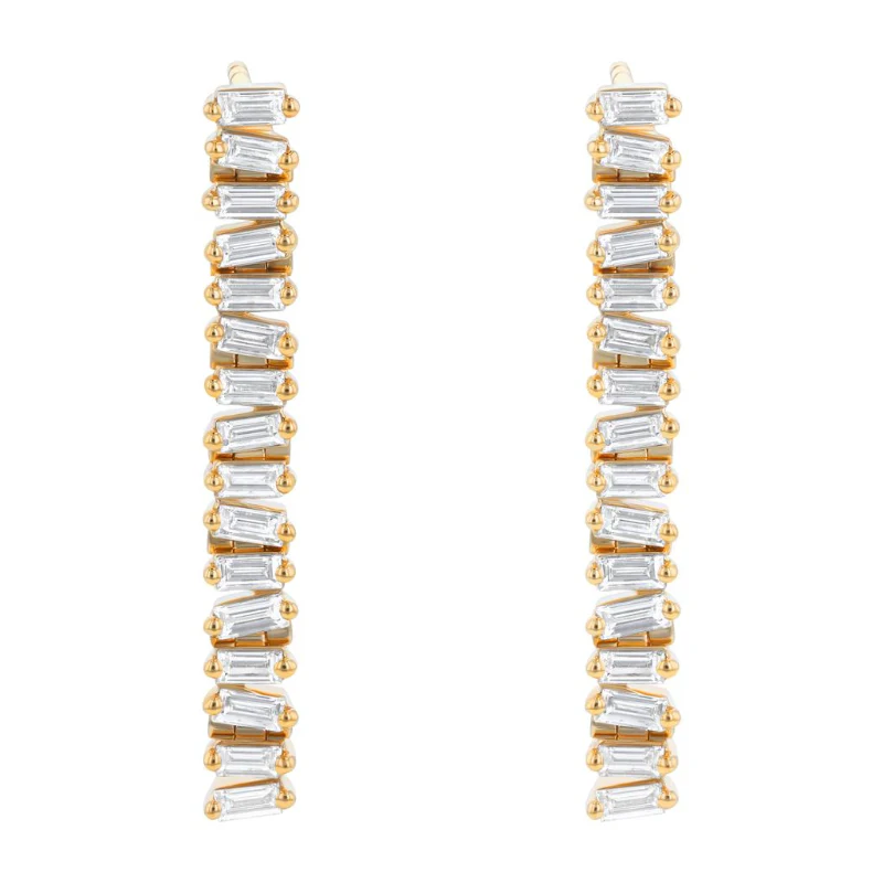 Baguette Cluster Drop Earrings - 14K Gold | VS Clarity Lab Grown Diamonds - Image 2