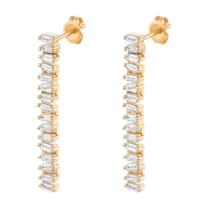 Baguette Cluster Drop Earrings - 14K Gold | VS Clarity Lab Grown Diamonds - Image 3