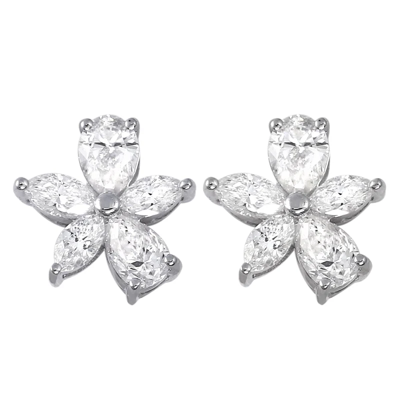 Marquise Diamonds Flower Stud Earrings - 18K | VS Clarity Natural Diamonds - Image 2