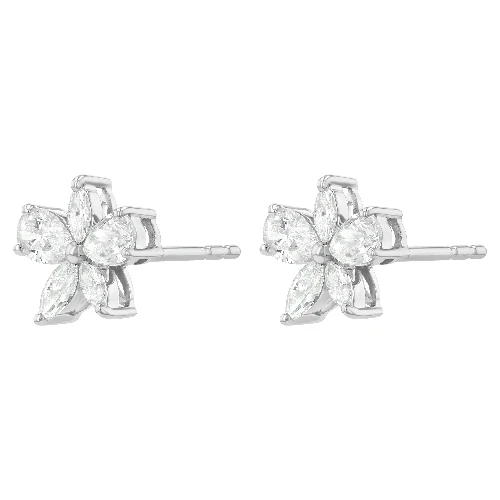 Marquise Diamonds Flower Stud Earrings - 18K | VS Clarity Natural Diamonds - Image 4