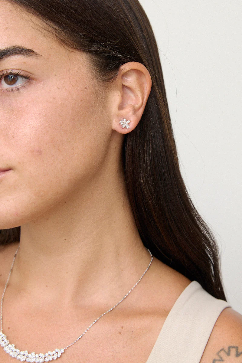 Marquise Diamonds Flower Stud Earrings - 18K | VS Clarity Natural Diamonds - Image 3