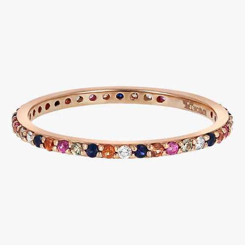 Multi-Color Sapphire Eternity Band Ring - 18K Gold | VS Clarity Natural Diamonds - Image 3