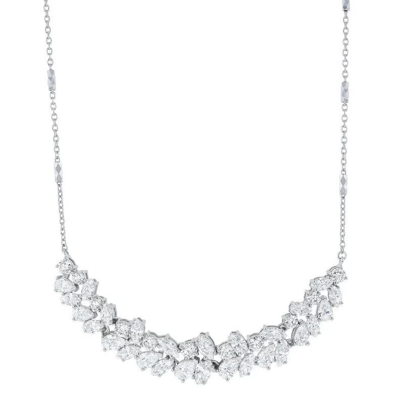 Multi Cut Diamonds Halfway Tennis Necklace - 18K Gold | SI Clarity