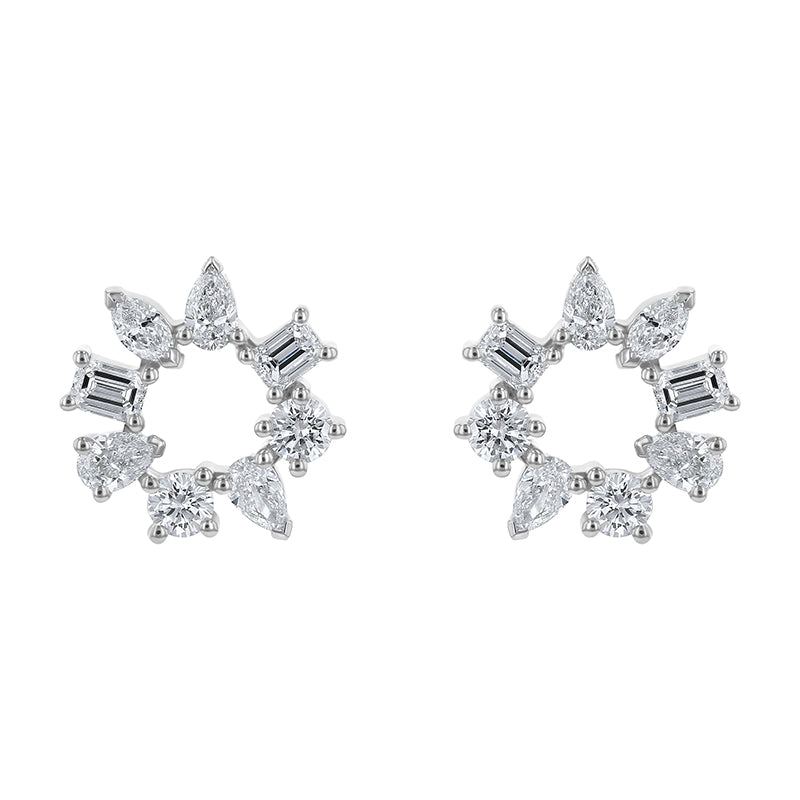 Multi Shape Diamond Circle Earrings - 18K Gold | VS Clarity Natural Diamonds
