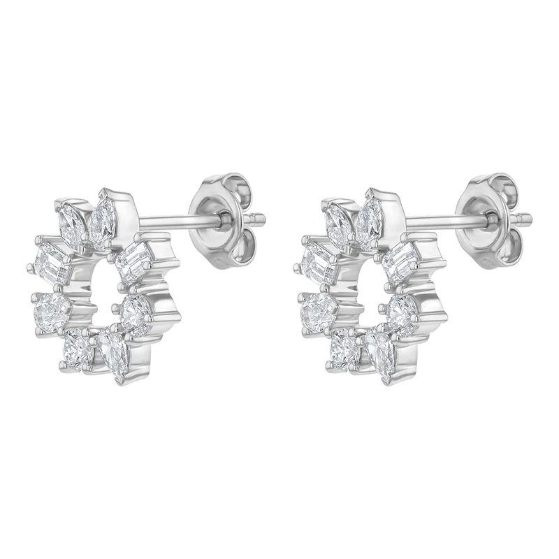 Multi Shape Diamond Circle Earrings - 18K Gold | VS Clarity Natural Diamonds - Image 3