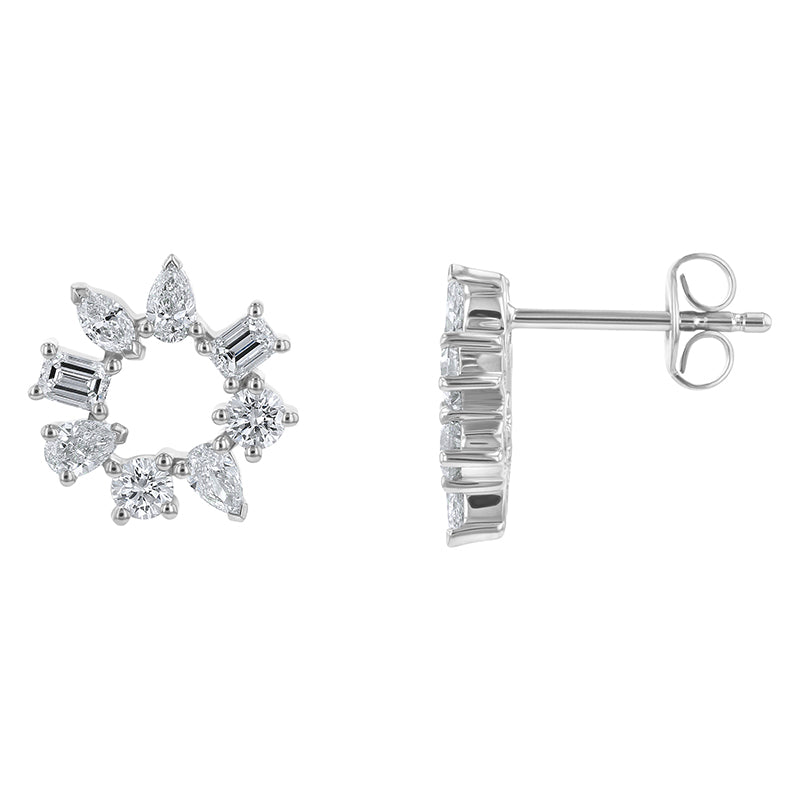Multi Shape Diamond Circle Earrings - 18K Gold | VS Clarity Natural Diamonds - Image 4
