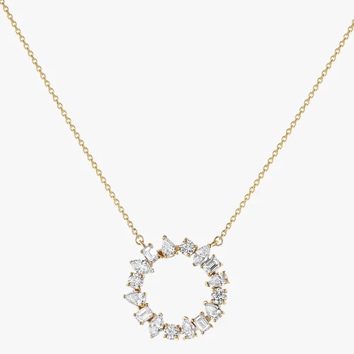 Multi Shape Diamond Circle Necklace - 18K Gold | VS Clarity Natural Diamonds - Image 3