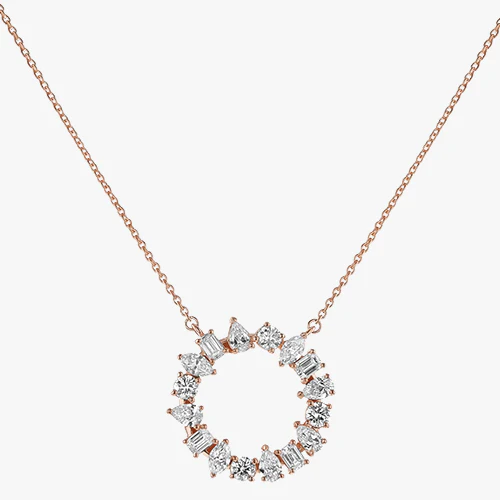 Multi Shape Diamond Circle Necklace - 18K Gold | VS Clarity Natural Diamonds - Image 4