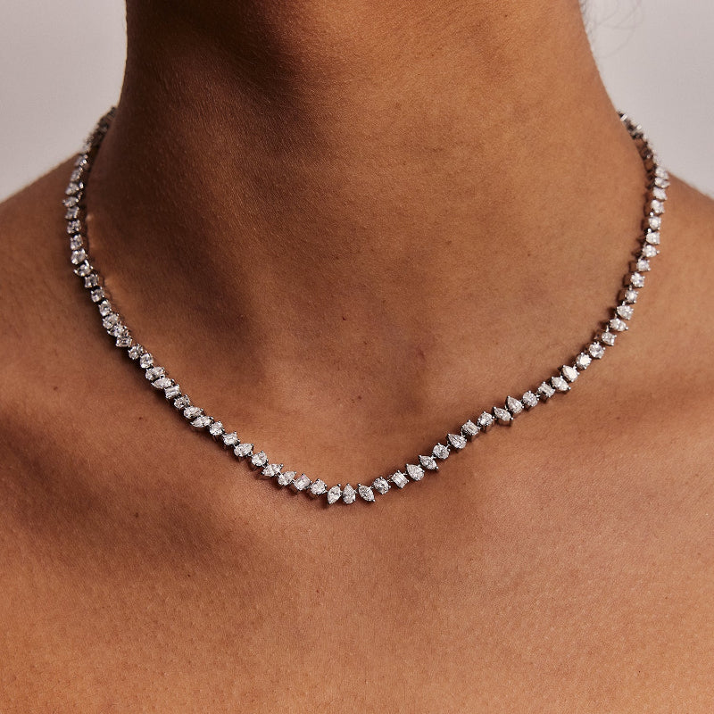 Multi Shape Diamond Tennis Necklace - 18K Gold | VS Clarity Natural Diamonds - Image 4