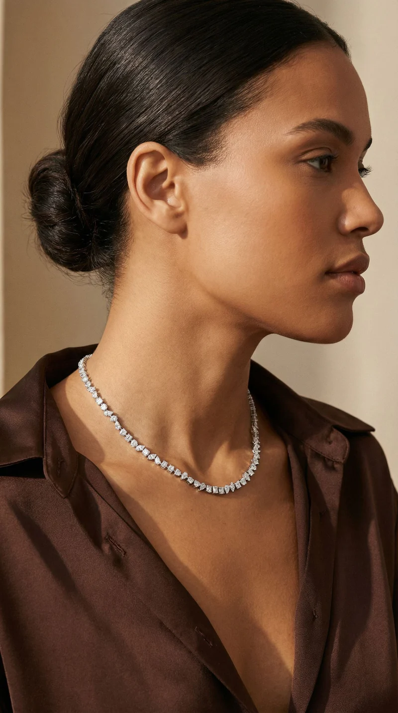 Multi Shape Diamond Tennis Necklace - Sterling Silver | VS Clarity Lab Diamonds