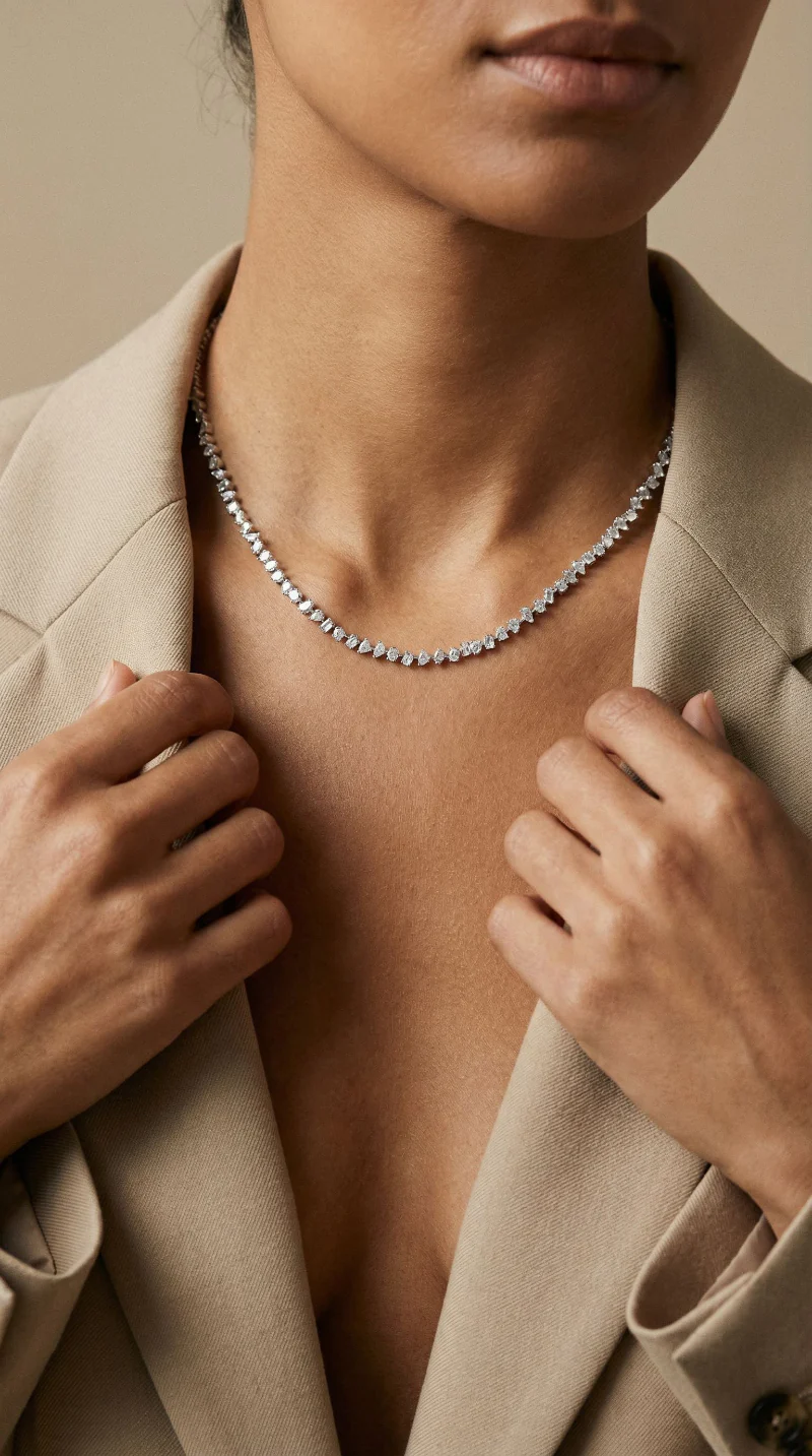 Multi Shape Diamond Tennis Necklace - Sterling Silver | VS Clarity Lab Diamonds - Image 3