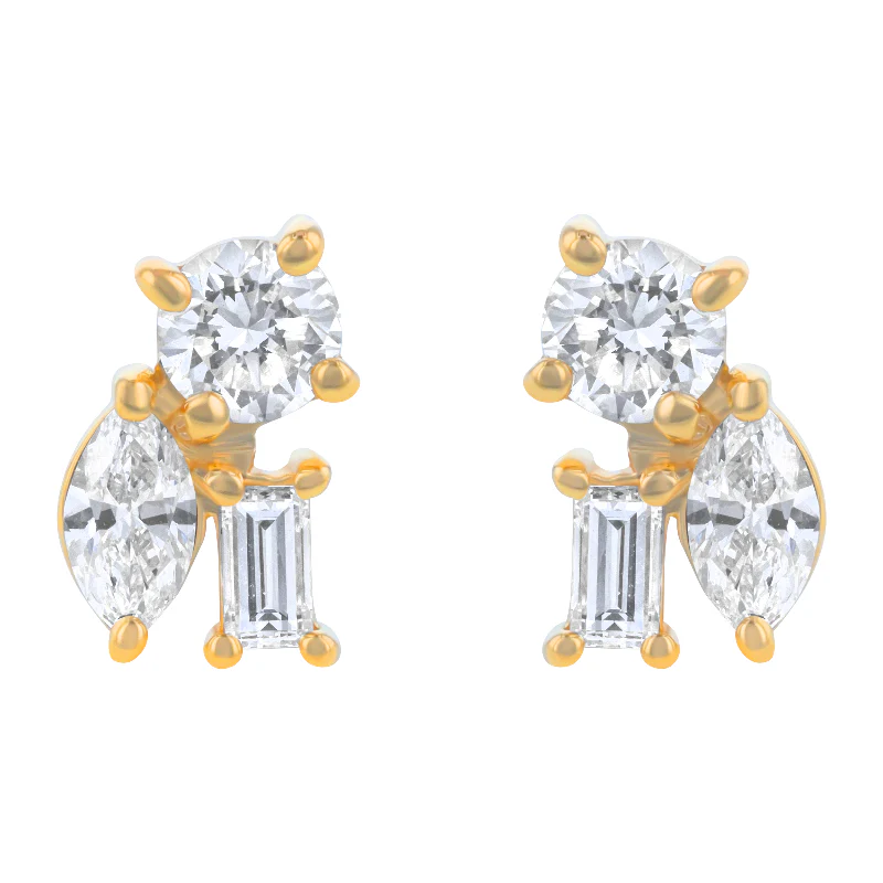 Confetti Diamond Multi Shape Stud Earrings - 18K Gold | VS Clarity Natural Diamonds
