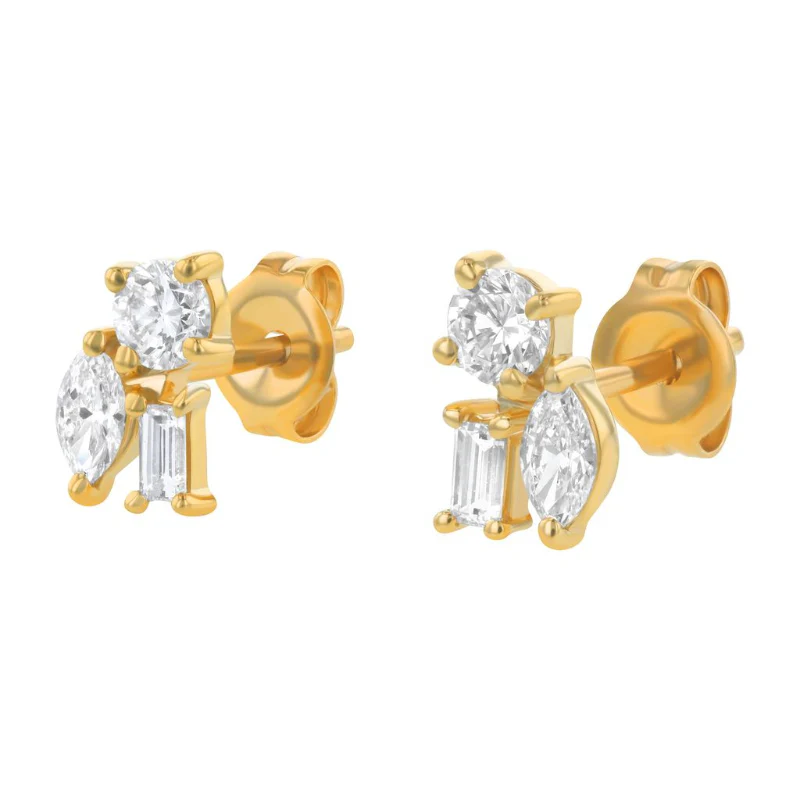 Confetti Diamond Multi Shape Stud Earrings - 18K Gold | VS Clarity Natural Diamonds - Image 2
