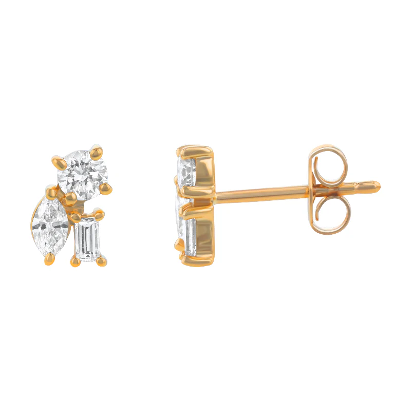 Confetti Diamond Multi Shape Stud Earrings - 18K Gold | VS Clarity Natural Diamonds - Image 3