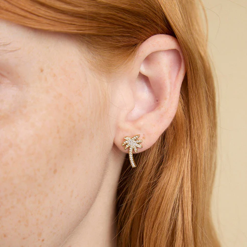 Noémie Palm Tree Diamond Earrings - 18K Gold | VS Clarity - Image 4