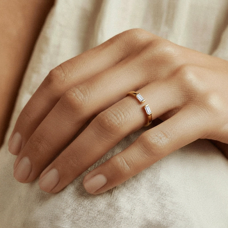 Open Band Baguette Bar Diamond Ring - 18K Gold | VS Clarity Natural Diamonds - Image 2