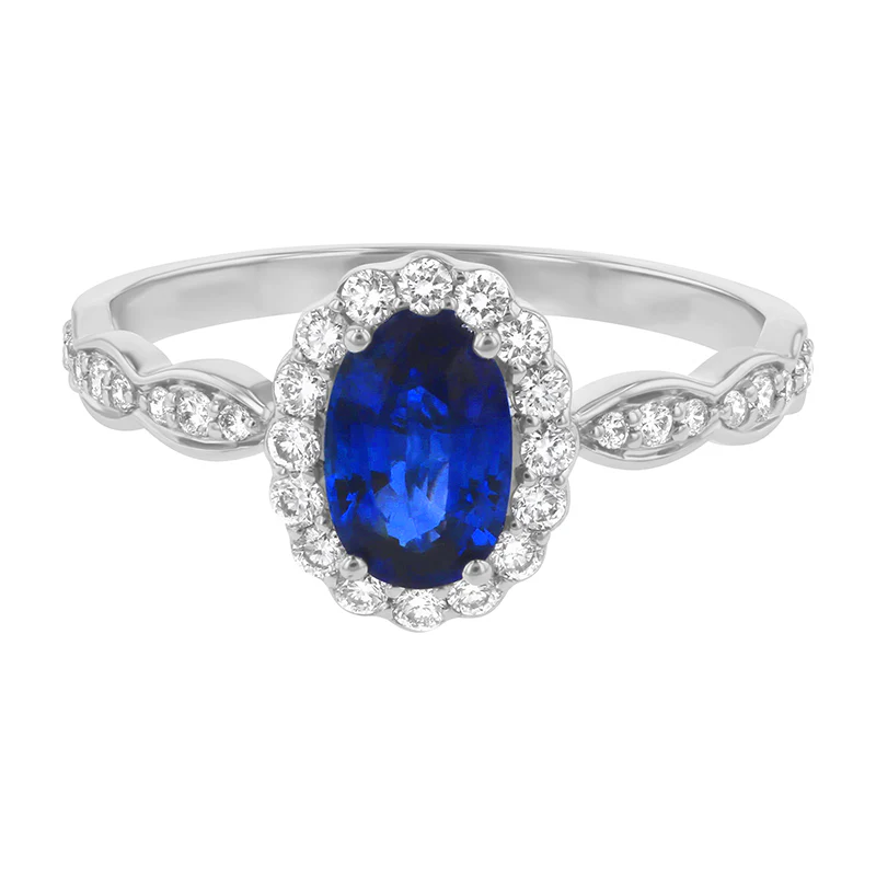 Oval Sapphire and Diamond Halo Ring - 18K Gold | VS Clarity Natural Diamonds