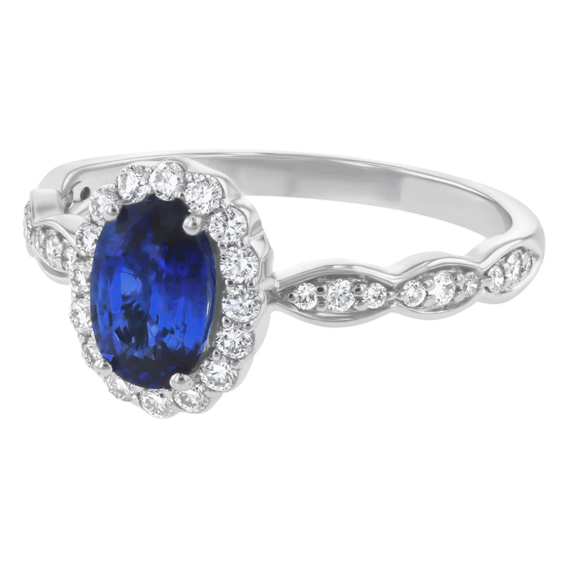 Oval Sapphire and Diamond Halo Ring - 18K Gold | VS Clarity Natural Diamonds - Image 4