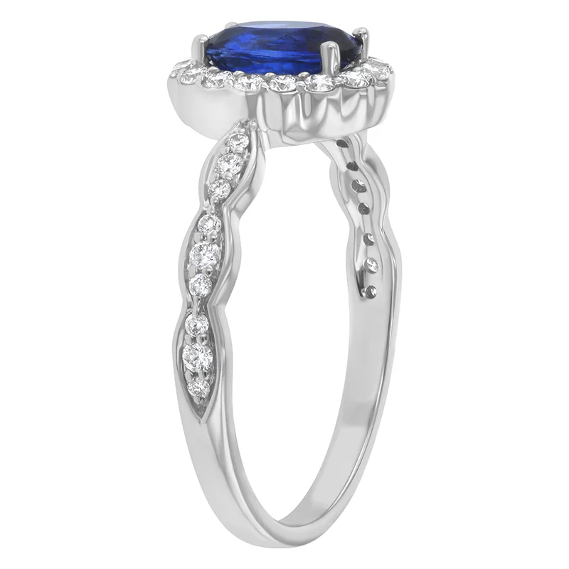 Oval Sapphire and Diamond Halo Ring - 18K Gold | VS Clarity Natural Diamonds - Image 6
