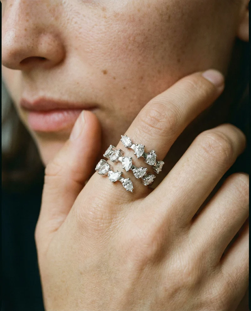 Pear Shaped Diamond Spiral Ring - Sterling Silver | VS Clarity Lab Diamonds - Image 4