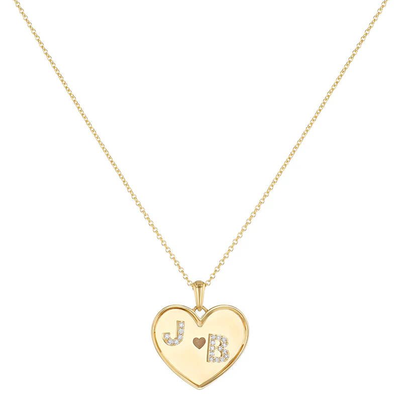 Personalized Diamond Initial Heart Necklace - 18K Gold | VS Clarity - Image 3