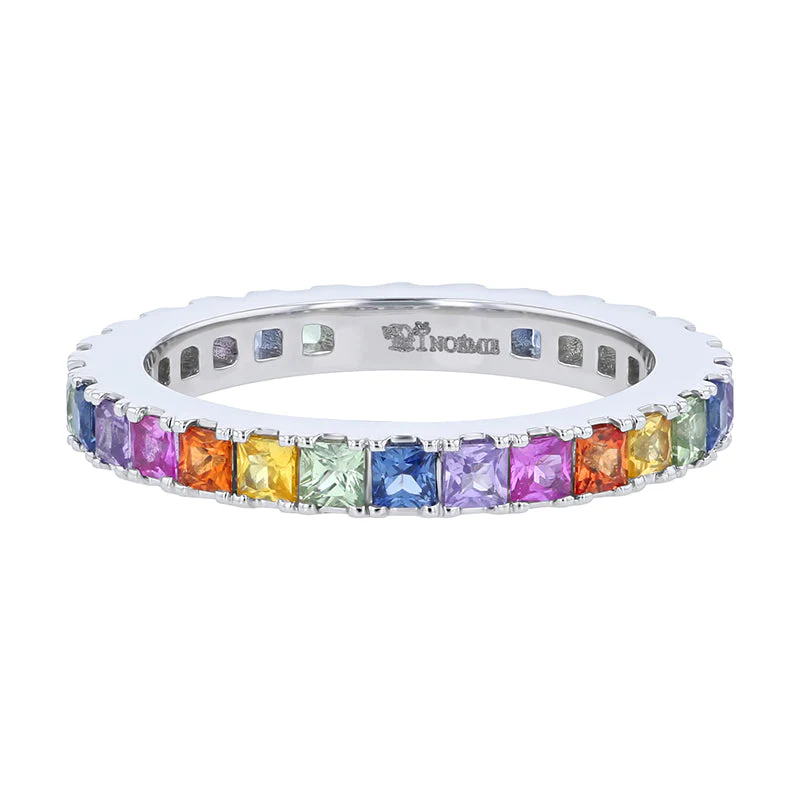 Princess Cut Multi Sapphire Eternity Band - 18K Gold - Image 3