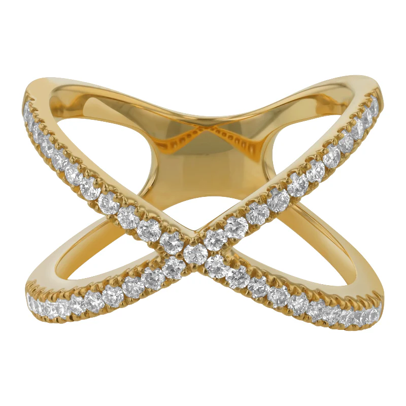Round Diamonds Criss Cross Ring - 14K Gold | VS Clarity Lab Grown Diamonds