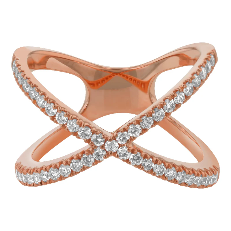 Round Diamonds Criss Cross Ring - 14K Gold | VS Clarity Lab Grown Diamonds - Image 2