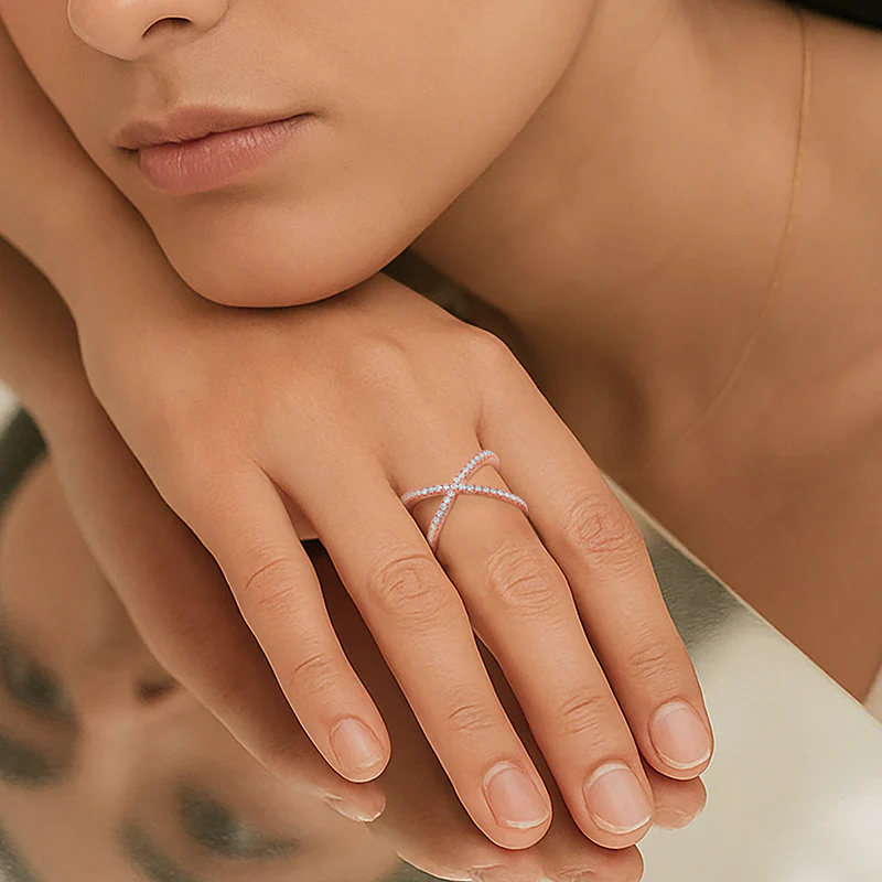 Round Diamonds Criss Cross Ring - 14K Gold | VS Clarity Lab Grown Diamonds - Image 4